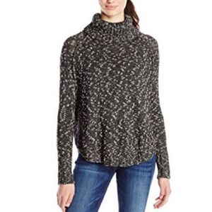 Lucky Brand Marled Turtleneck Sweater Cozy Knit Black White Speckled Size Small‎